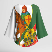 Hungary Kimono Sleeve Blouse with Knight and Angel Illustration Design and National Crest - Wonder Print Shop