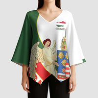 Hungary Kimono Sleeve Blouse with Knight and Angel Illustration Design and National Crest - Wonder Print Shop