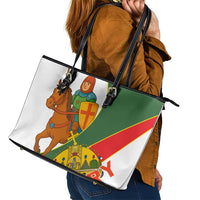 Hungary Leather Tote Bag with Knight and Angel Illustration Design and National Crest - Wonder Print Shop