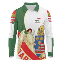Hungary Long Sleeve Polo Shirt with Knight and Angel Illustration Design and National Crest - Wonder Print Shop
