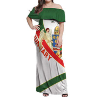 Hungary Off Shoulder Maxi Dress with Knight and Angel Illustration Design and National Crest - Wonder Print Shop