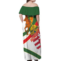 Hungary Off Shoulder Maxi Dress with Knight and Angel Illustration Design and National Crest - Wonder Print Shop