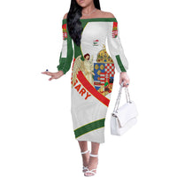 Hungary Off The Shoulder Long Sleeve Dress with Knight and Angel Illustration Design and National Crest - Wonder Print Shop