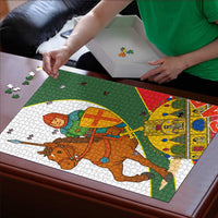 Hungary Puzzle with Knight and Angel Illustration Design and National Crest - Wonder Print Shop