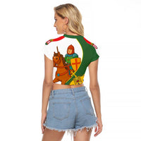 Hungary Raglan Cropped T Shirt with Knight and Angel Illustration Design and National Crest - Wonder Print Shop