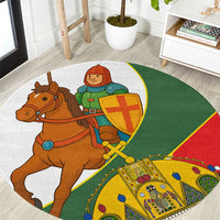 Hungary Round Carpet with Knight and Angel Illustration Design and National Crest - Wonder Print Shop