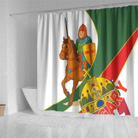 Hungary Shower Curtain with Knight and Angel Illustration Design and National Crest - Wonder Print Shop