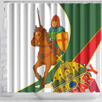 Hungary Shower Curtain with Knight and Angel Illustration Design and National Crest - Wonder Print Shop