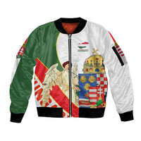 Hungary Sleeve Zip Bomber Jacket with Knight and Angel Illustration Design and National Crest - Wonder Print Shop