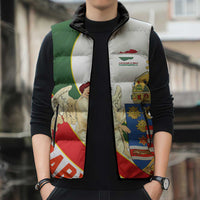 Hungary Sleeveless Puffer Jacket with Knight and Angel Illustration Design and National Crest - Wonder Print Shop