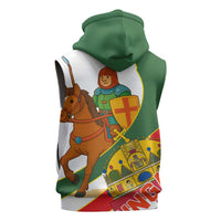 Hungary Sleeveless Zip Hoodie with Knight and Angel Illustration Design and National Crest - Wonder Print Shop