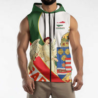 Hungary Sleeveless Zip Hoodie with Knight and Angel Illustration Design and National Crest - Wonder Print Shop