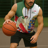 Hungary Sleeveless Zip Hoodie with Knight and Angel Illustration Design and National Crest - Wonder Print Shop