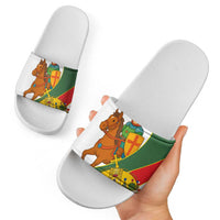 Hungary Slide Sandals with Knight and Angel Illustration Design and National Crest - Wonder Print Shop