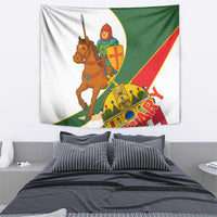 Hungary Tapestry with Knight and Angel Illustration Design and National Crest - Wonder Print Shop