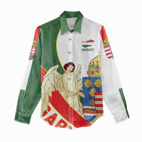 Hungary Women Casual Shirt with Knight and Angel Illustration Design and National Crest - Wonder Print Shop