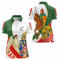 Hungary Women Polo Shirt with Knight and Angel Illustration Design and National Crest - Wonder Print Shop