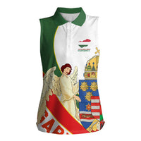 Hungary Women Sleeveless Polo Shirt with Knight and Angel Illustration Design and National Crest - Wonder Print Shop