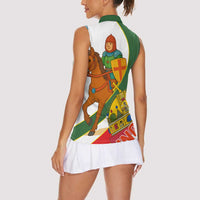 Hungary Women Sleeveless Polo Shirt with Knight and Angel Illustration Design and National Crest - Wonder Print Shop