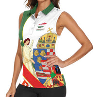 Hungary Women Sleeveless Polo Shirt with Knight and Angel Illustration Design and National Crest - Wonder Print Shop
