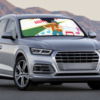 Hungary Auto Sun Shade with Folk Musician Illustration Design and Traditional Floral - Wonder Print Shop