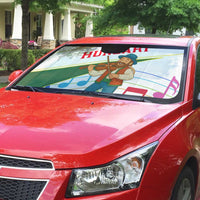 Hungary Auto Sun Shade with Folk Musician Illustration Design and Traditional Floral - Wonder Print Shop
