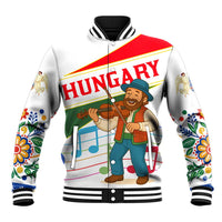 Hungary Baseball Jacket with Folk Musician Illustration Design and Traditional Floral - Wonder Print Shop