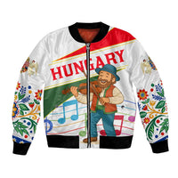 Hungary Bomber Jacket with Folk Musician Illustration Design and Traditional Floral - Wonder Print Shop