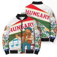 Hungary Bomber Puffer Jacket with Folk Musician Illustration Design and Traditional Floral - Wonder Print Shop