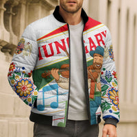 Hungary Bomber Puffer Jacket with Folk Musician Illustration Design and Traditional Floral - Wonder Print Shop