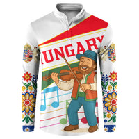 Hungary Button Sweatshirt with Folk Musician Illustration Design and Traditional Floral - Wonder Print Shop