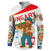 Hungary Button Sweatshirt with Folk Musician Illustration Design and Traditional Floral - Wonder Print Shop