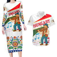 Hungary Couples Matching Long Sleeve Bodycon Dress and Hawaiian Shirt with Folk Musician Illustration Design and Traditional Floral - Wonder Print Shop