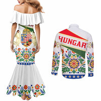 Hungary Couples Matching Mermaid Dress and Long Sleeve Button Shirt with Folk Musician Illustration Design and Traditional Floral - Wonder Print Shop