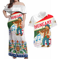 Hungary Couples Matching Off Shoulder Maxi Dress and Hawaiian Shirt with Folk Musician Illustration Design and Traditional Floral - Wonder Print Shop