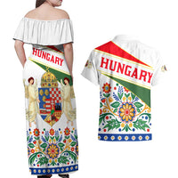 Hungary Couples Matching Off Shoulder Maxi Dress and Hawaiian Shirt with Folk Musician Illustration Design and Traditional Floral - Wonder Print Shop