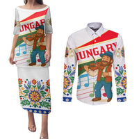 Hungary Couples Matching Puletasi and Long Sleeve Button Shirt with Folk Musician Illustration Design and Traditional Floral - Wonder Print Shop
