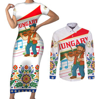 Hungary Couples Matching Short Sleeve Bodycon Dress and Long Sleeve Button Shirt with Folk Musician Illustration Design and Traditional Floral - Wonder Print Shop