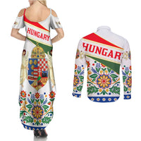 Hungary Couples Matching Summer Maxi Dress and Long Sleeve Button Shirt with Folk Musician Illustration Design and Traditional Floral - Wonder Print Shop