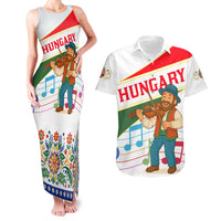 Hungary Couples Matching Tank Maxi Dress and Hawaiian Shirt with Folk Musician Illustration Design and Traditional Floral - Wonder Print Shop