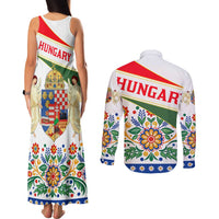 Hungary Couples Matching Tank Maxi Dress and Long Sleeve Button Shirt with Folk Musician Illustration Design and Traditional Floral - Wonder Print Shop