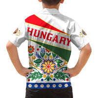 Hungary Family Matching Off The Shoulder Long Sleeve Dress and Hawaiian Shirt with Folk Musician Illustration Design and Traditional Floral - Wonder Print Shop