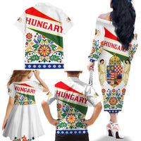Hungary Family Matching Off The Shoulder Long Sleeve Dress and Hawaiian Shirt with Folk Musician Illustration Design and Traditional Floral - Wonder Print Shop