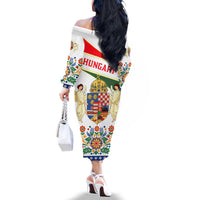 Hungary Family Matching Off The Shoulder Long Sleeve Dress and Hawaiian Shirt with Folk Musician Illustration Design and Traditional Floral - Wonder Print Shop