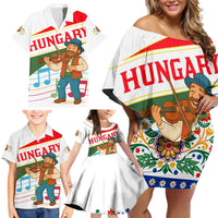 Hungary Family Matching Off Shoulder Short Dress and Hawaiian Shirt with Folk Musician Illustration Design and Traditional Floral - Wonder Print Shop