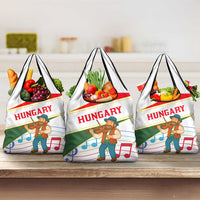 Hungary Grocery Bag with Folk Musician Illustration Design and Traditional Floral - Wonder Print Shop