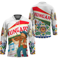 Hungary Hockey Jersey with Folk Musician Illustration Design and Traditional Floral - Wonder Print Shop