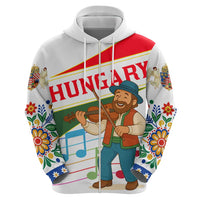 Hungary Hoodie with Folk Musician Illustration Design and Traditional Floral - Wonder Print Shop