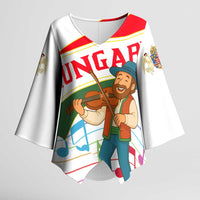 Hungary Kimono Sleeve Blouse with Folk Musician Illustration Design and Traditional Floral - Wonder Print Shop