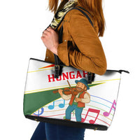 Hungary Leather Tote Bag with Folk Musician Illustration Design and Traditional Floral - Wonder Print Shop